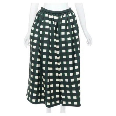 Pre-owned Miuccia Prada Prada 2022 Runway Check Print Silk Wool Full Midi Skirt It40 S Ariana Grande In Black