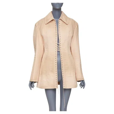 Pre-owned Miuccia Prada Prada 2022 Runway Opal Slub Pink Wash Canvas Lace Up Corset Jacket It36 Xxs