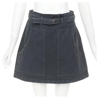 Pre-owned Miuccia Prada Prada 2023 Grey Washed Distressed Denim Cargo Pocket Belted Mini Skirt It38 Xs In Gray