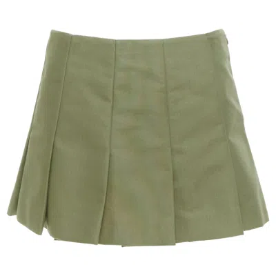 Pre-owned Miuccia Prada Prada 2023 Khaki Green Nylon Canvas Triangle Logo Plate Pleated Mini Skirt It38