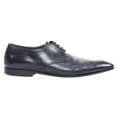 Pre-owned Miuccia Prada Prada Black Leather Square Toe Lace Brogue Shoes Uk6.5 Eu40.5