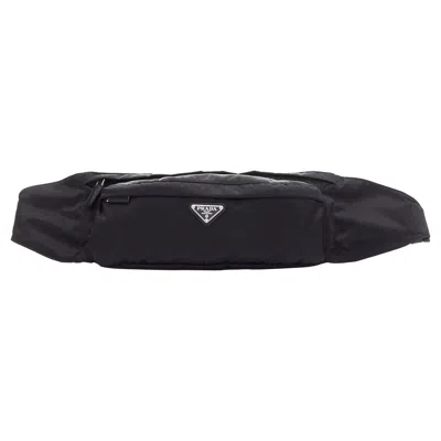 Pre-owned Miuccia Prada Prada Black Nylon Silver Logo Triangle Buckle Belt Bag