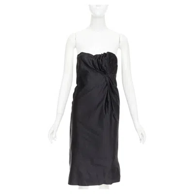 Pre-owned Miuccia Prada Prada Black Silk Asymmetric Gathered Drape Corset Lined Strapless Dress It38 Xs