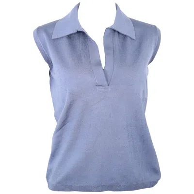 Pre-owned Miuccia Prada Prada Blue Silk Knitted Sleeveless Opening Collar Top