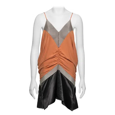 Pre-owned Miuccia Prada Prada By  Silk Draped Mini Dress With Chainmail Inserts, Fw 2002 In Sand