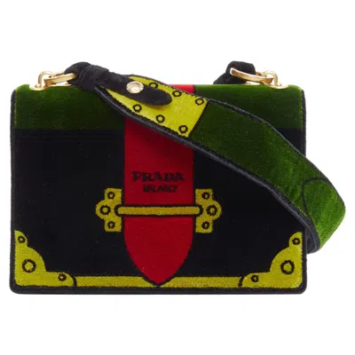 Pre-owned Miuccia Prada Prada Cahier Velvet Tromp Loeil Print Crossbody Box Bag In Black
