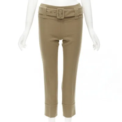Pre-owned Miuccia Prada Prada Camel Tan Wool Buckle Belt Tapered Cropped Pants Xs In Brown