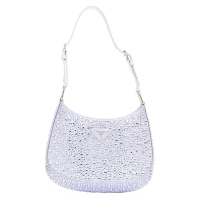 Pre-owned Miuccia Prada Prada Cleo Blue Crystal Encrusted Satin Triangle Logo Underarm Shoulder Bag