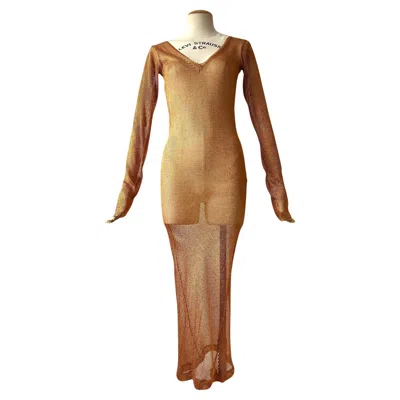 Pre-owned Miuccia Prada Prada Copper Metal Knit Maxi Dress, Early–mid 1990s In Brown