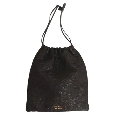 Pre-owned Miuccia Prada Prada Drawstring Pouch Clutch Bag In Black Lame Floral Brocade With Black Leathe