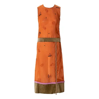 Pre-owned Miuccia Prada Prada Embellished Orange Silk Organza Top And Skirt Set, Fw 1999