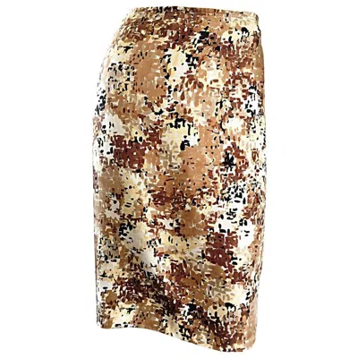 Pre-owned Miuccia Prada Prada Fall 2001 Brown Cream Tan Silk ' Splatter ' Print High Waist Pencil Skirt In White