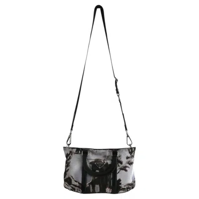 Pre-owned Miuccia Prada Prada Fall 2004 Templi Temple Print Nylon & Leather Bag In Black