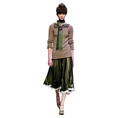Pre-owned Miuccia Prada Prada Fall 2004 Trompe L�oeil Print Silk Skirt Green W/tag It42/uk10