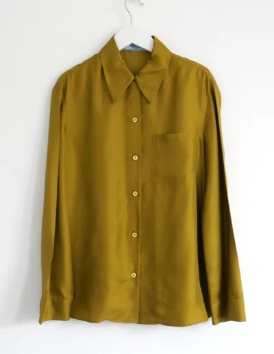 Pre-owned Miuccia Prada Prada Fall 2015 Chartreuse Green Silk Shirt