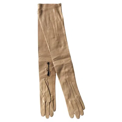 Pre-owned Miuccia Prada Prada Fall 2015 Women's Camel Leather Opera Gloves, Size 7.5, New In Brown