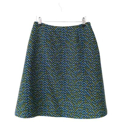 Pre-owned Miuccia Prada Prada Fall 2015 Women's Olive Blue Droplet Print Flared Skirt It42