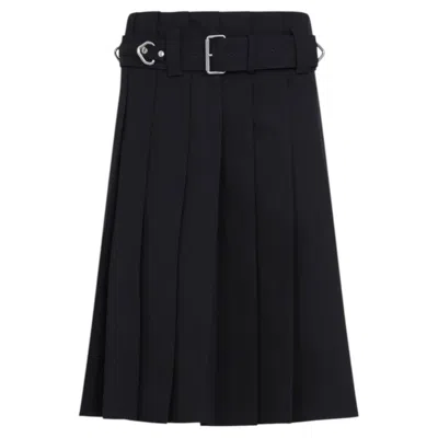 Pre-owned Miuccia Prada Prada Fall 2024 Black Pleated Kilt Skirt W/silver Ring Belt