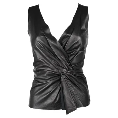 Pre-owned Miuccia Prada Prada Fw 2003 Black Draped Leather Knot Bustier Top It40