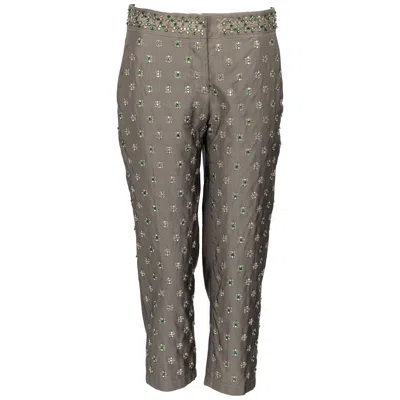Pre-owned Miuccia Prada Prada F/w 2004 Crystal Embellished Silk Capri Pants Limited Edition In Gray