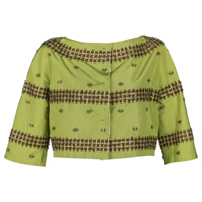 Pre-owned Miuccia Prada Prada F/w 2004 Green Silk Crystal Embellished Cropped Jacket Limited Edition