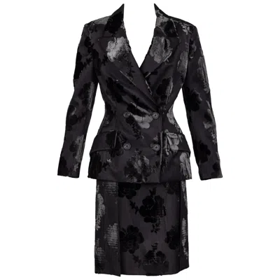 Pre-owned Miuccia Prada Prada F/w 2009 Runway Black Silk Velvet Floral Skirt Suit New W/tags