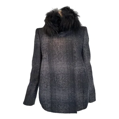 Pre-owned Miuccia Prada Prada Grey & Black Wool Plaid Jacket With Black Fur Collar In Gray
