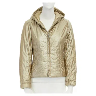 Pre-owned Miuccia Prada Prada Metallic Gold Nylon Polyester Padded Hooded Fitted Winter Jacket It38 Xs
