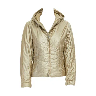 Pre-owned Miuccia Prada Prada Metallic Gold Nylon Polyester Padded Hooded Fitted Winter Jacket It38 Xs
