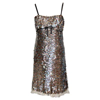 Pre-owned Miuccia Prada Prada Multicolored Irridized Plastic Disks Cocktail Dress In Gray