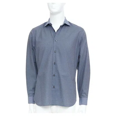 Pre-owned Miuccia Prada Prada Navy Checked Cotton Long Sleeve Button Down Top Shirt Eu39 M In Blue