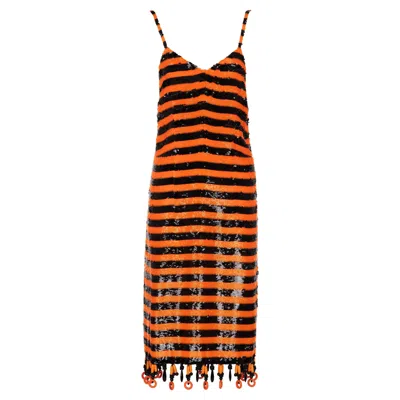 Pre-owned Miuccia Prada Prada Orange Black Sequin Flapper Dress S/s 2011 Beijing Limited Edition