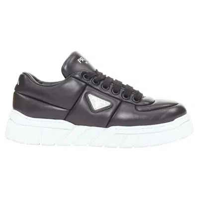 Pre-owned Miuccia Prada Prada Padded Nappa Leather Low Top Silver Triangle Logo Chunky Sneakers Uk8.5