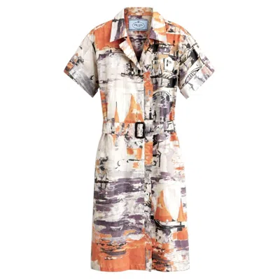 Pre-owned Miuccia Prada Prada Pre-fall 2017 Archival 2004 Mediterranean Print Shirt Dress In Beige