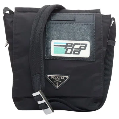 Pre-owned Miuccia Prada Prada Racing Black Tessuto Nylon Saffiano Leather Patch Logo Flap Messenger Bag