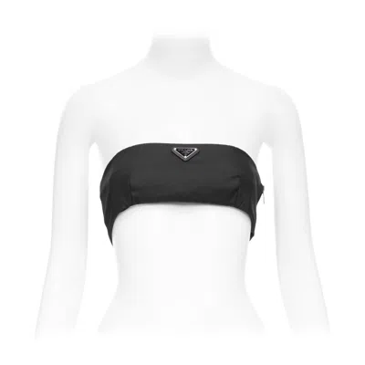 Pre-owned Miuccia Prada Prada Re-nylon Black Triangle Logo Plate Strapless Bustier Tube Top It42 M