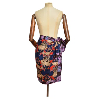 Pre-owned Miuccia Prada Prada Resort 2010 Silk Vintage Floral Patterned Multi Print Wrap Detail Skirt In Beige