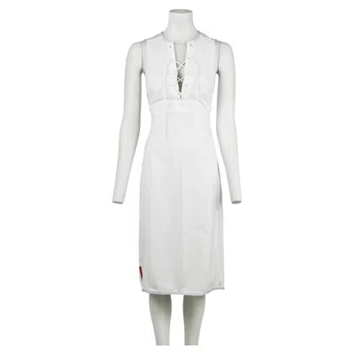 Pre-owned Miuccia Prada Prada Sport S/s2000 Eggshell Technical Lace-up Midi Dress With Mesh Inserts It40 In Gray