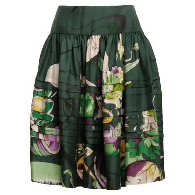 Pre-owned Miuccia Prada Prada Spring/summer 2008 Runway James Jean Fairy Print Full Skirt In Green Silk