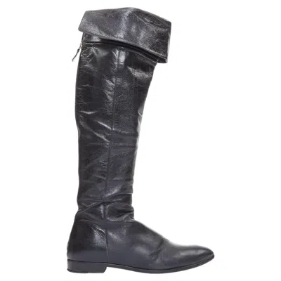 Pre-owned Miuccia Prada Prada Vintage Black Soft Nappa Leather Over The Knee Exposed Back Zip Boots Eu38