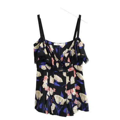 Pre-owned Miuccia Prada Prada Vintage Floral Silk Blouse Circa 2008 With Lace Trim And Ruffles In Black
