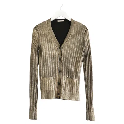 Pre-owned Miuccia Prada Prada Vintage Spring 2004 Gold Painted Ribbed Cardigan In Brown