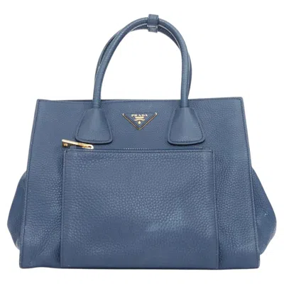 Pre-owned Miuccia Prada Prada Vitello Daino Front Pocket Open Navy Blue Grained Leather Satchel Tote Bag