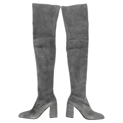 Pre-owned Miuccia Prada Prada Women's Fall 2015 Grey Suede Over The Knee Boots, Size 38.5 In Gray