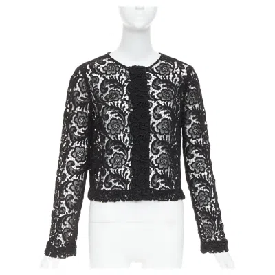 Pre-owned Miuccia Prada Rare Prada 2008 Vintage Black 3d Guipure Sheer Lace Cropped Jacket It40 S
