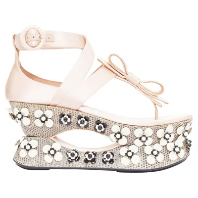 Pre-owned Miuccia Prada Rare Prada 2013 Runway Pink Satin Floral Petal Embellished Geisha Platform Eu36
