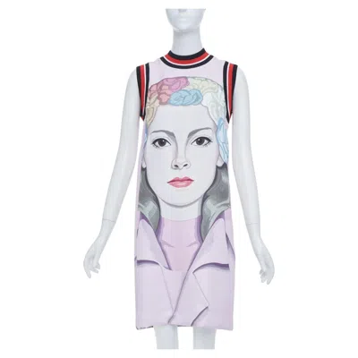 Pre-owned Miuccia Prada Rare Prada 2014 Runway Jeanne Detallante Graphic Face Portrait Wool Mini Dress S In Gray