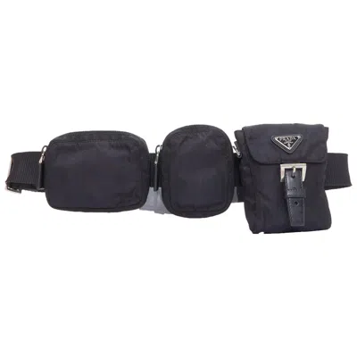 Pre-owned Miuccia Prada Rare Prada Black Nylon Silver Triangle Logo Leather Triple Pouch Waist Bag