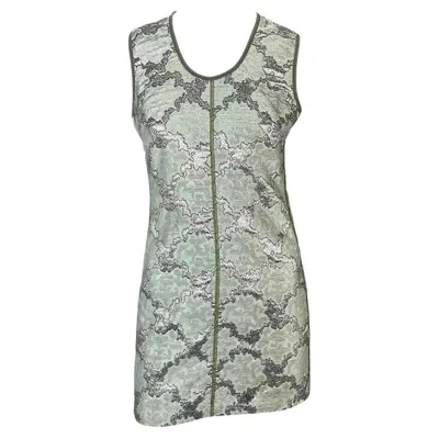 Pre-owned Miuccia Prada S/s 2003 Prada Aqua Green Silver Metallic Jacquard Weave Mod Mini Dress 40it
