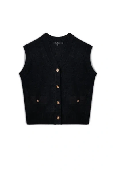 Miumax Cropped Mohair Button Front Sleeveless Cardigan In Black